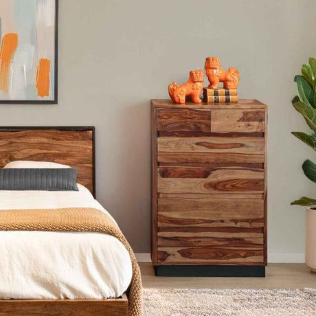 Brisbane 34" Tall Chest with Plinth Base in Natural Sheesham by Home Trends & Design at Eve Furniture