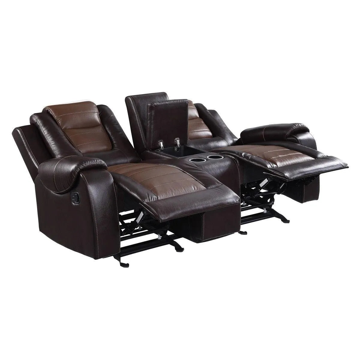 Briscoe Brown Double Glider Reclining Loveseat with Center Console by Homelegance at Eve Furniture