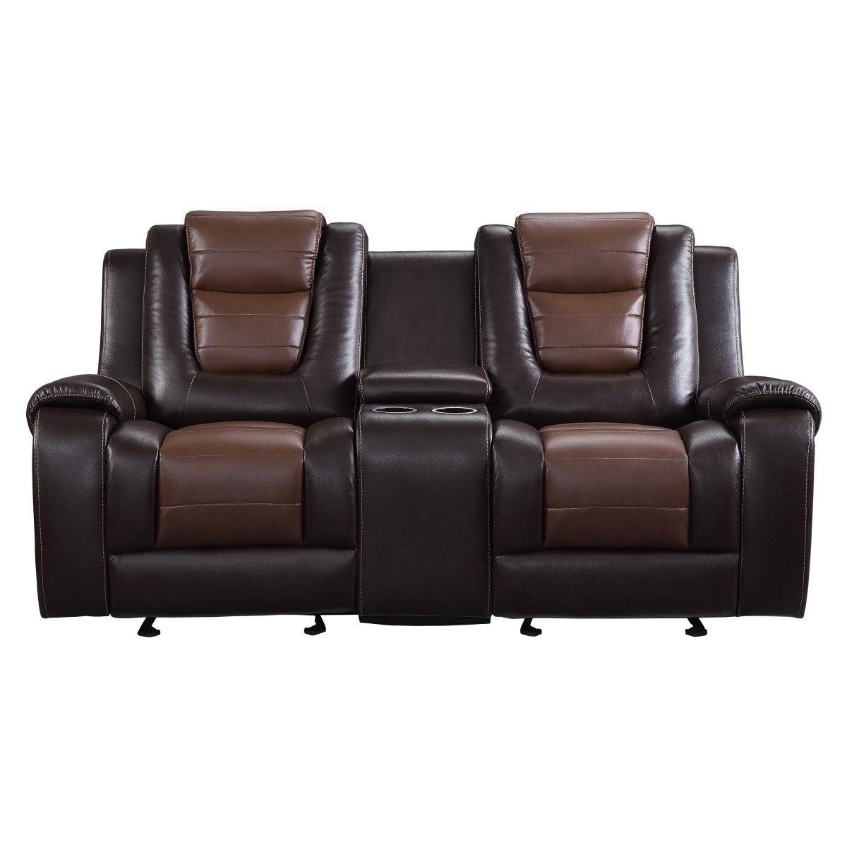 Briscoe Brown Double Glider Reclining Loveseat with Center Console by Homelegance at Eve Furniture