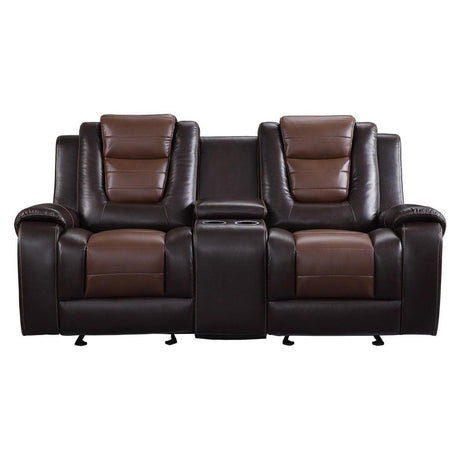 Briscoe Brown Double Glider Reclining Loveseat with Center Console by Homelegance at Eve Furniture