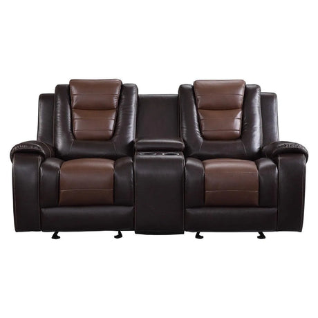 Briscoe Brown Double Glider Reclining Loveseat with Center Console by Homelegance at Eve Furniture