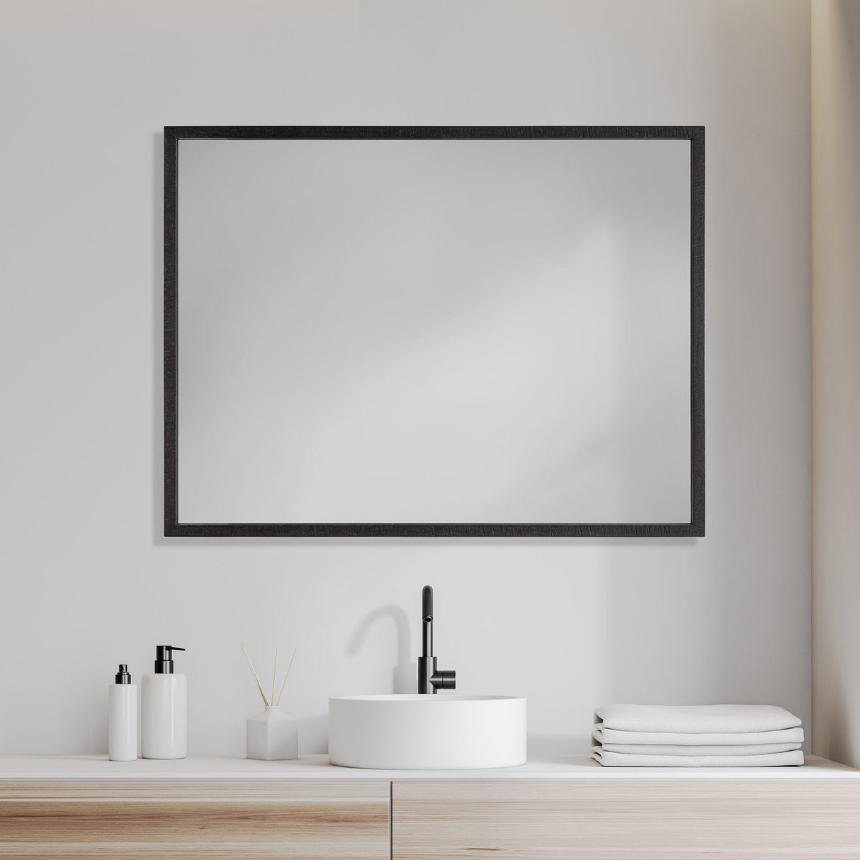 Bristol Black 30x40 Faux Wood Frame Bathroom Vanity Mirror by Mercana at Eve Furniture