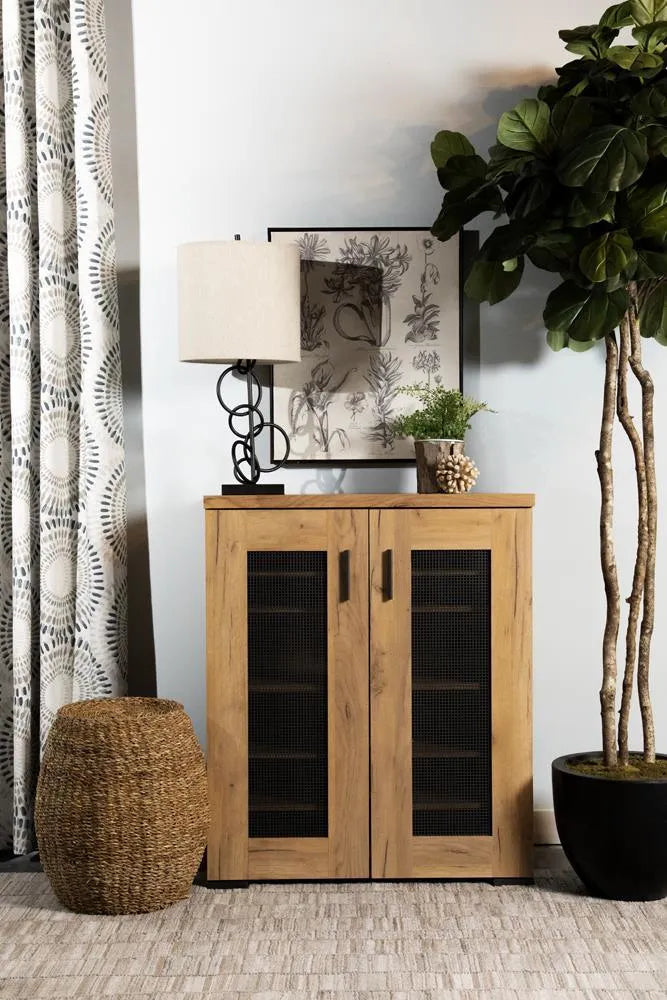 Bristol Golden Oak Metal Mesh Door Accent Cabinet by Coaster at Eve Furniture