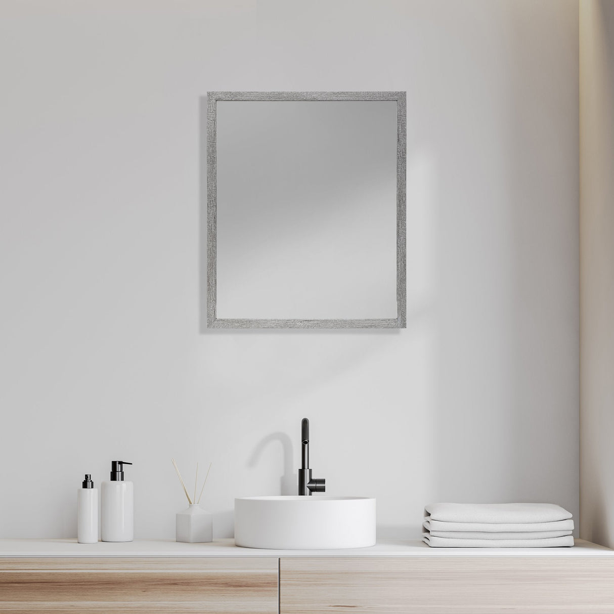 Bristol Grey 20x24 Faux Wood Frame Bathroom Vanity Mirror by Mercana at Eve Furniture