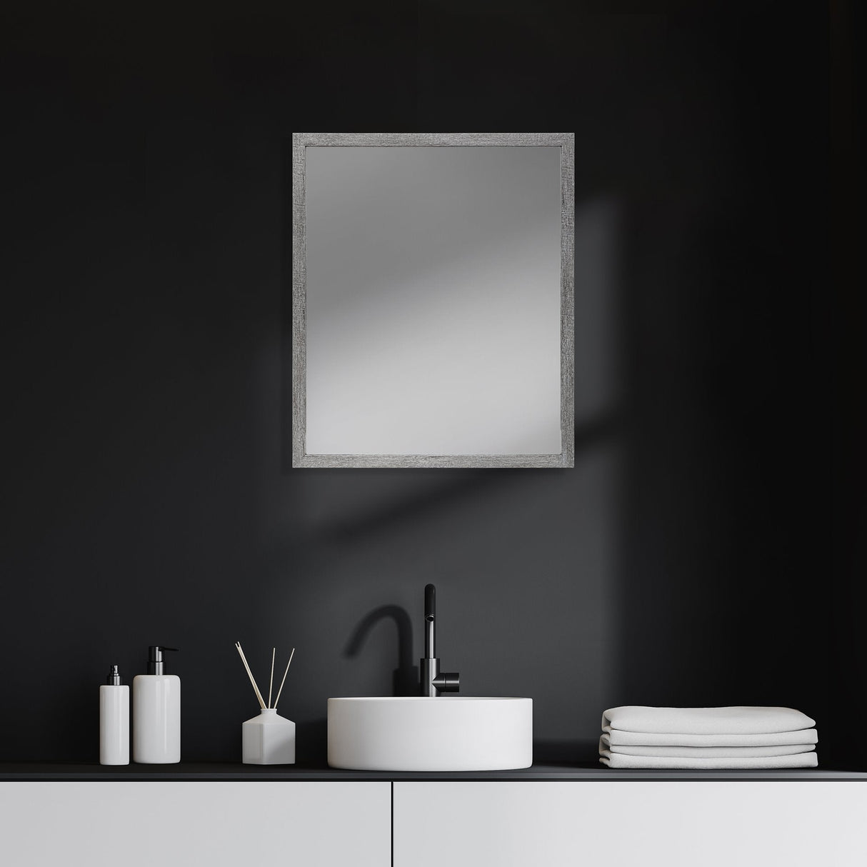 Bristol Grey Faux Wood Frame Bathroom Vanity Mirror by Mercana at Eve Furniture