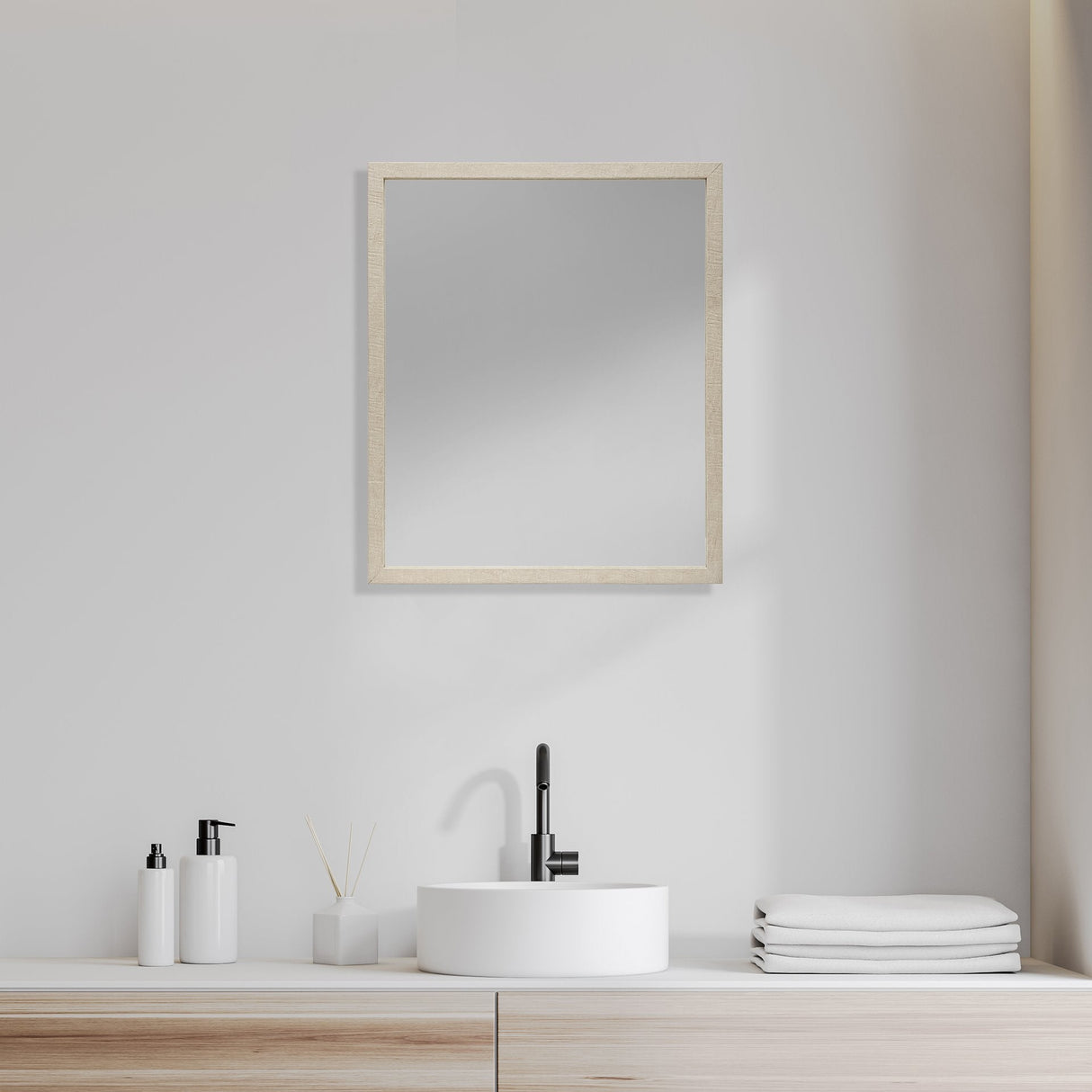 Bristol Tan 20x24 Faux Wood Frame Bathroom Vanity Mirror by Mercana at Eve Furniture