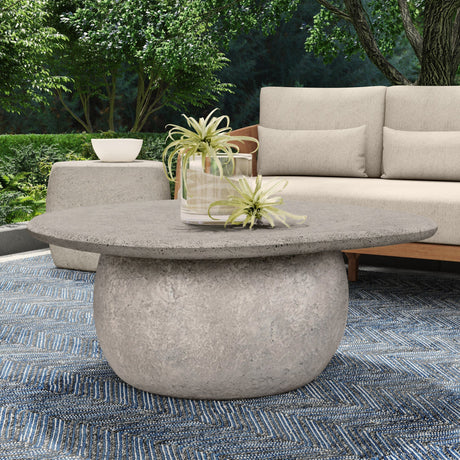 Britney Light Gray 42" Round Outdoor Coffee Table by Classic Home at Eve Furniture