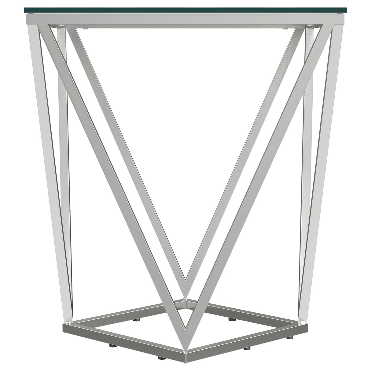 Brittania Nickel Square Geometric End Table with Clear Tempered Glass Top by Coaster at Eve Furniture