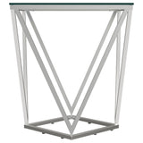 Brittania Nickel Square Geometric End Table with Clear Tempered Glass Top by Coaster at Eve Furniture