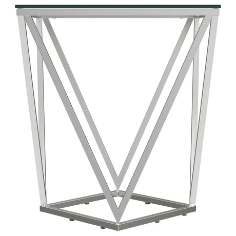 Brittania Nickel Square Geometric End Table with Clear Tempered Glass Top by Coaster at Eve Furniture