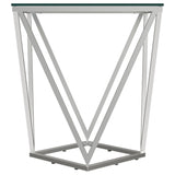 Brittania Nickel Square Geometric End Table with Clear Tempered Glass Top by Coaster at Eve Furniture