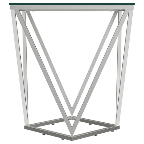 Brittania Nickel Square Geometric End Table with Clear Tempered Glass Top by Coaster at Eve Furniture