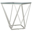 Brittania Nickel Square Geometric End Table with Clear Tempered Glass Top by Coaster at Eve Furniture