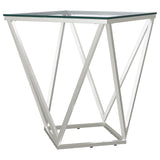 Brittania Nickel Square Geometric End Table with Clear Tempered Glass Top by Coaster at Eve Furniture
