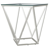 Brittania Square Geometric End Table with Clear Tempered Glass Top Nickel