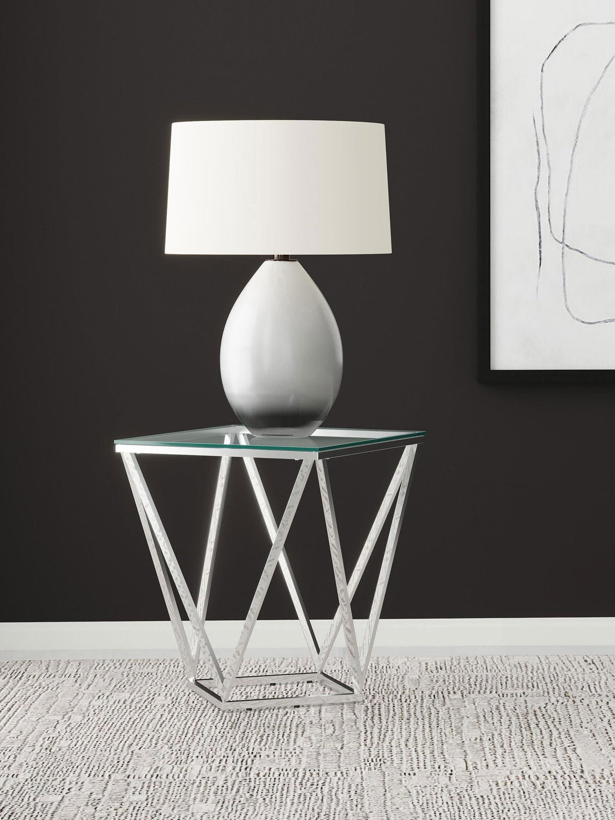 Brittania Square Geometric End Table with Clear Tempered Glass Top Nickel