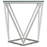 Brittania Square Geometric End Table with Clear Tempered Glass Top Nickel