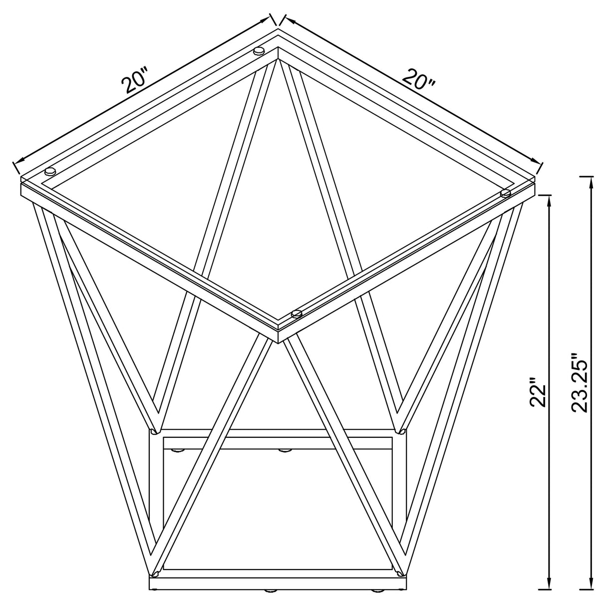 Brittania Square Geometric End Table with Clear Tempered Glass Top Nickel