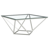 Brittania Square Glass Top Geometric Coffee Table Nickel by Coaster at Eve Furniture