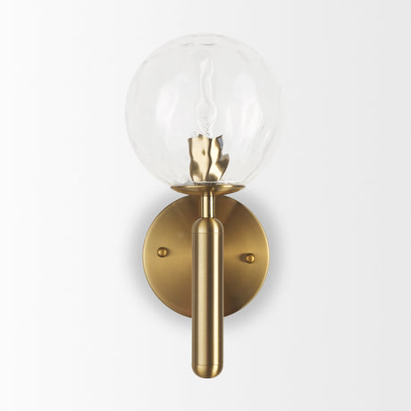 Britton Gold Metal w/ Clear Glass Globe 1-Light Wall Sconce by Mercana at Eve Furniture