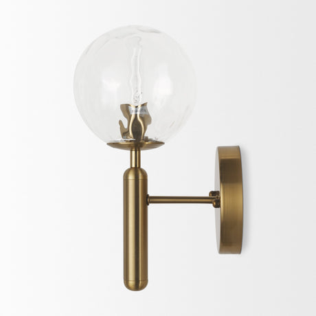 Britton Gold Metal w/ Clear Glass Globe 1-Light Wall Sconce by Mercana at Eve Furniture