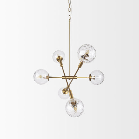 Britton Gold Metal w/ Clear Glass Globes 6-Light Chandelier by Mercana at Eve Furniture