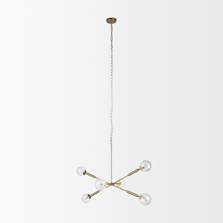 Britton Gold Metal w/ Clear Glass Globes 6-Light Chandelier by Mercana at Eve Furniture