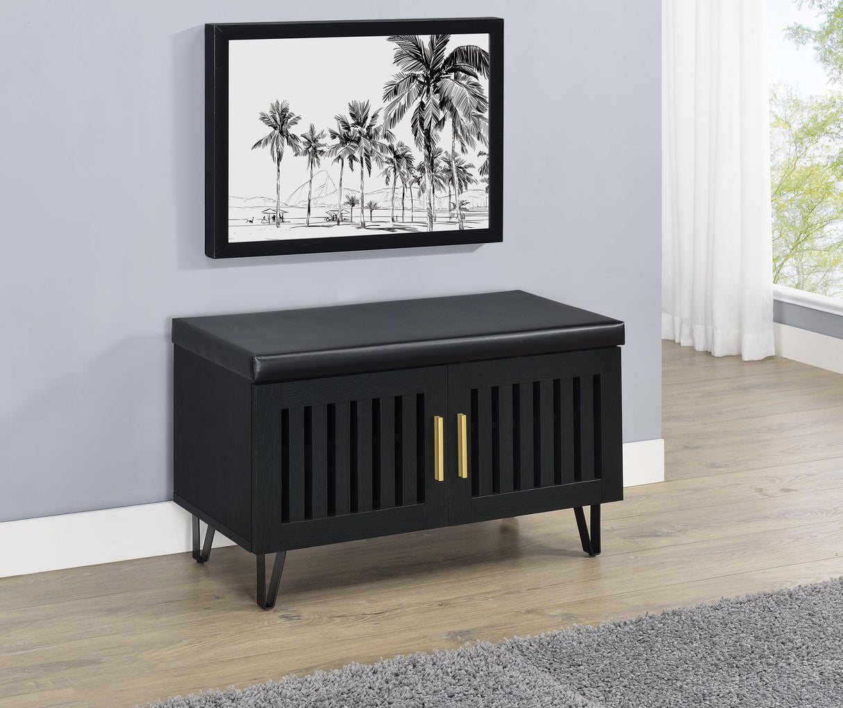 Brixton Black 2-Door Padded Entryway Shoe Storage by Coaster at Eve Furniture