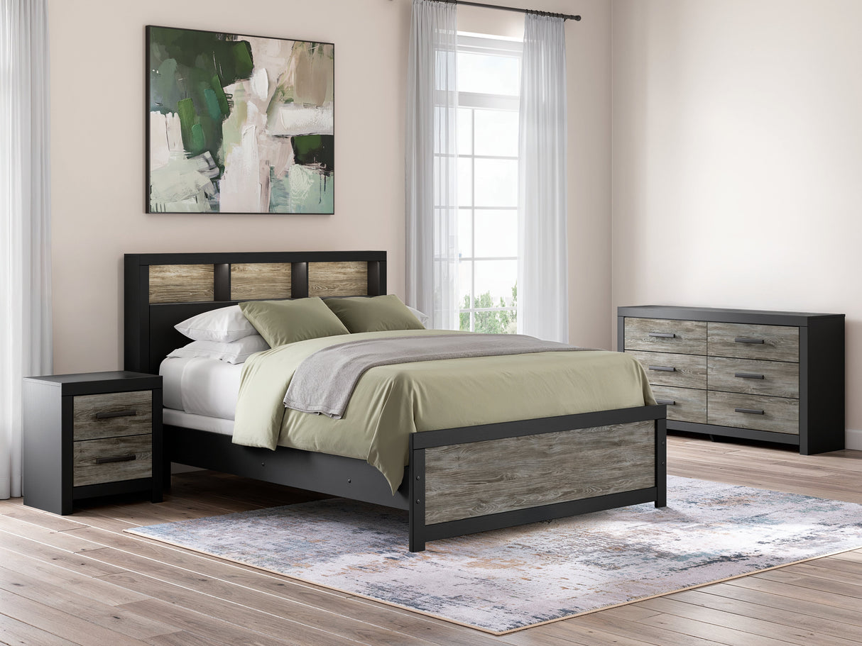 Broachmyn Black/Gray LED Bookcase Panel Bedroom Set by Ashley at Eve Furniture