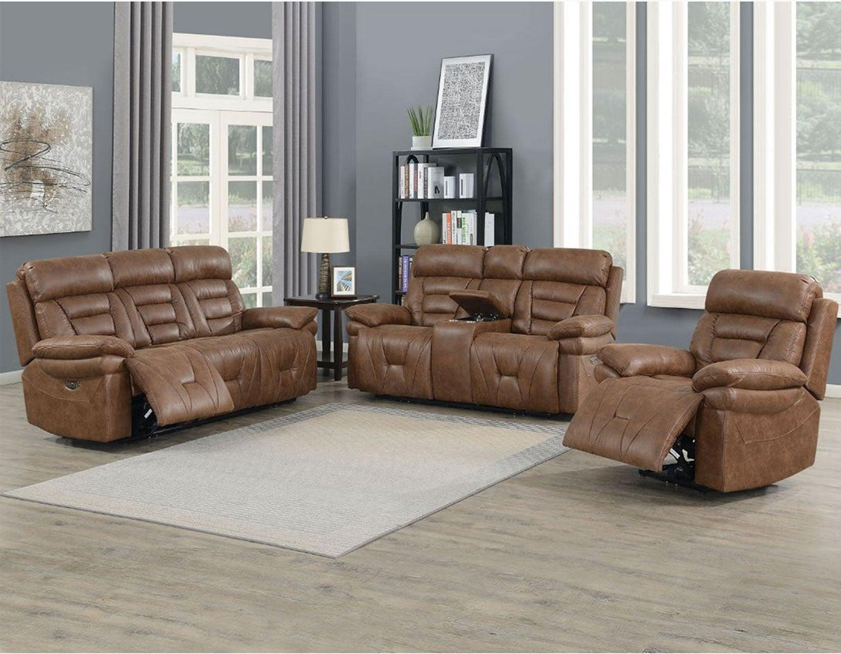 Brock Cinnamon Dual-Power Reclining Console Loveseat by Steve Silver at Eve Furniture