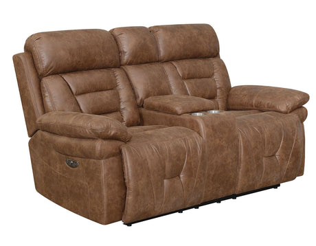 Brock Cinnamon Dual-Power Reclining Console Loveseat by Steve Silver at Eve Furniture
