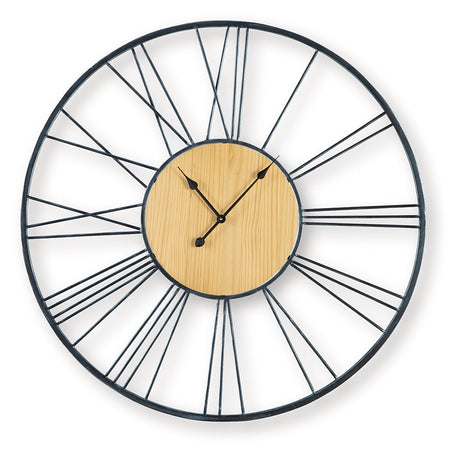 Brockett Black/Natural Wall Clock by Ashley at Eve Furniture