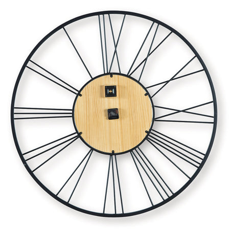 Brockett Black/Natural Wall Clock by Ashley at Eve Furniture