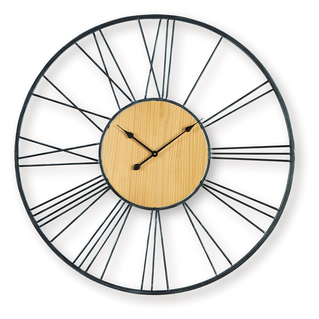 Brockett Black/Natural Wall Clock by ASHLEY FURNITURE at Eve Furniture