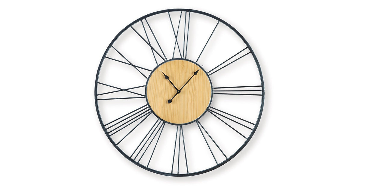 Brockett Black/Natural Wall Clock by ASHLEY FURNITURE at Eve Furniture