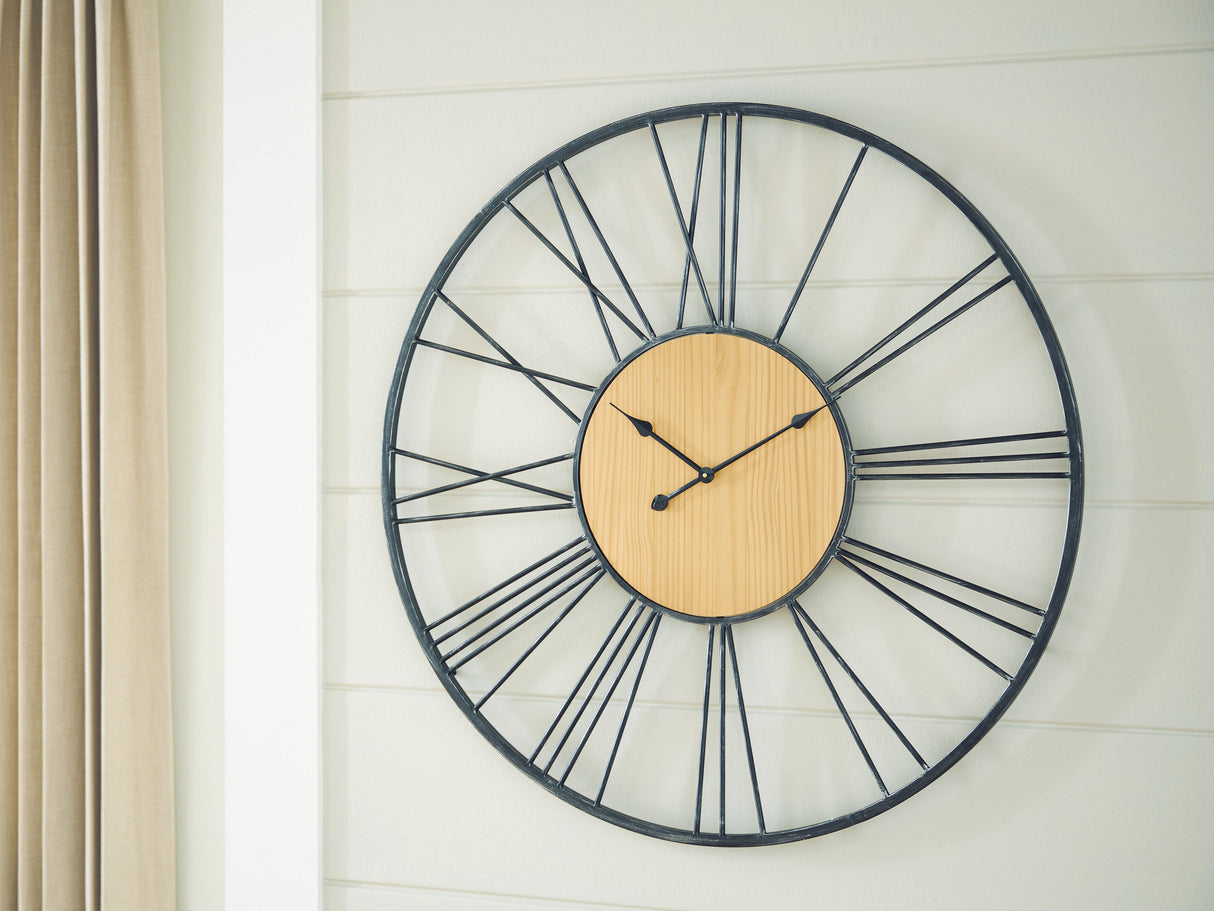 Brockett Black/Natural Wall Clock by ASHLEY FURNITURE at Eve Furniture