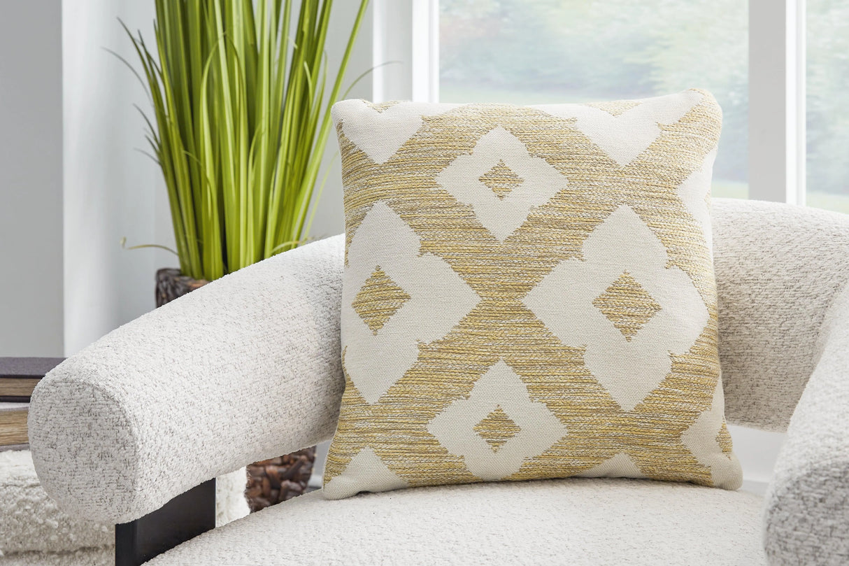 Brockner Next-Gen Nuvella Brown/Yellow Pillow (Set of 4) by Ashley at Eve Furniture