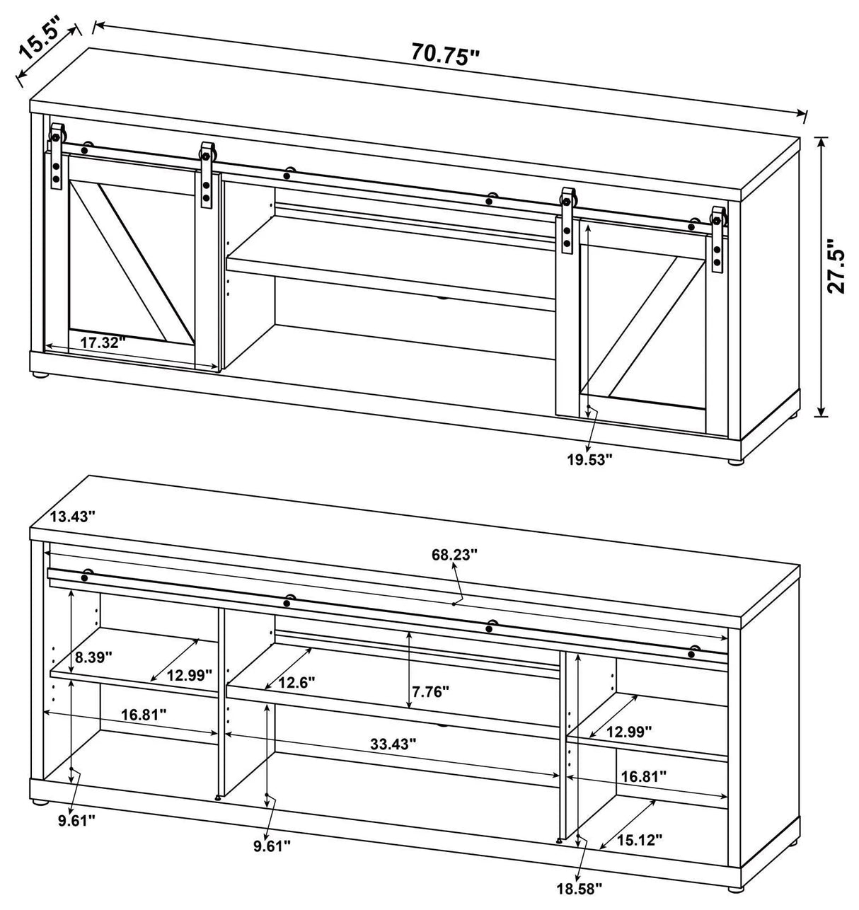 Brockton Gray Driftwood 71-inch 3-Shelf Sliding Doors TV Console by Coaster at Eve Furniture