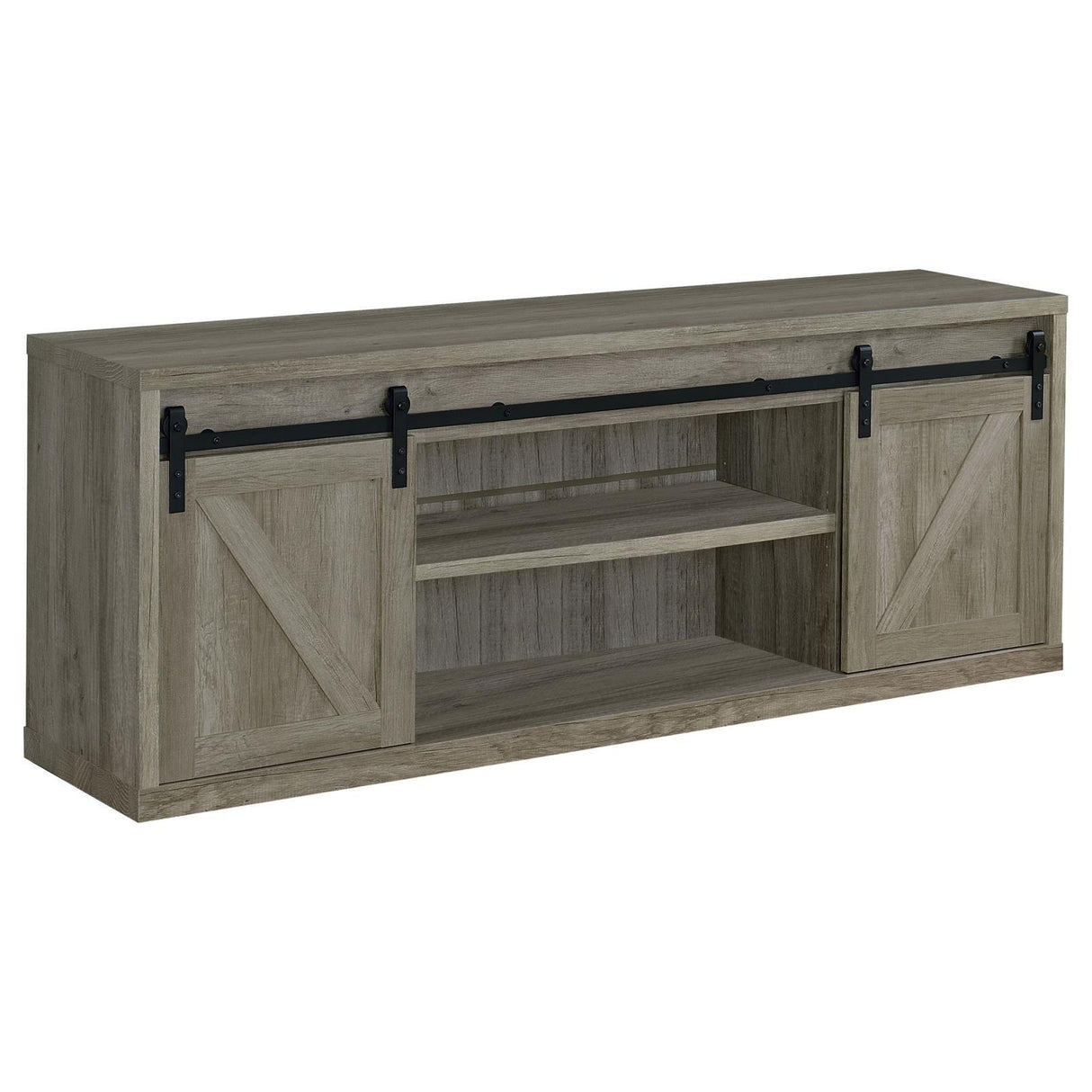 Brockton Gray Driftwood 71-inch 3-Shelf Sliding Doors TV Console by Coaster at Eve Furniture
