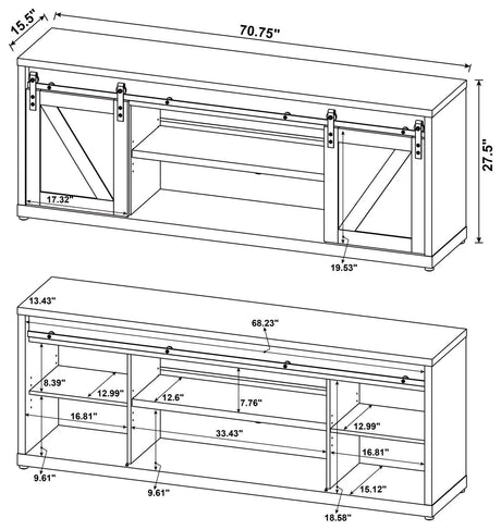 Brockton Gray Driftwood 71-inch 3-Shelf Sliding Doors TV Console by Coaster at Eve Furniture
