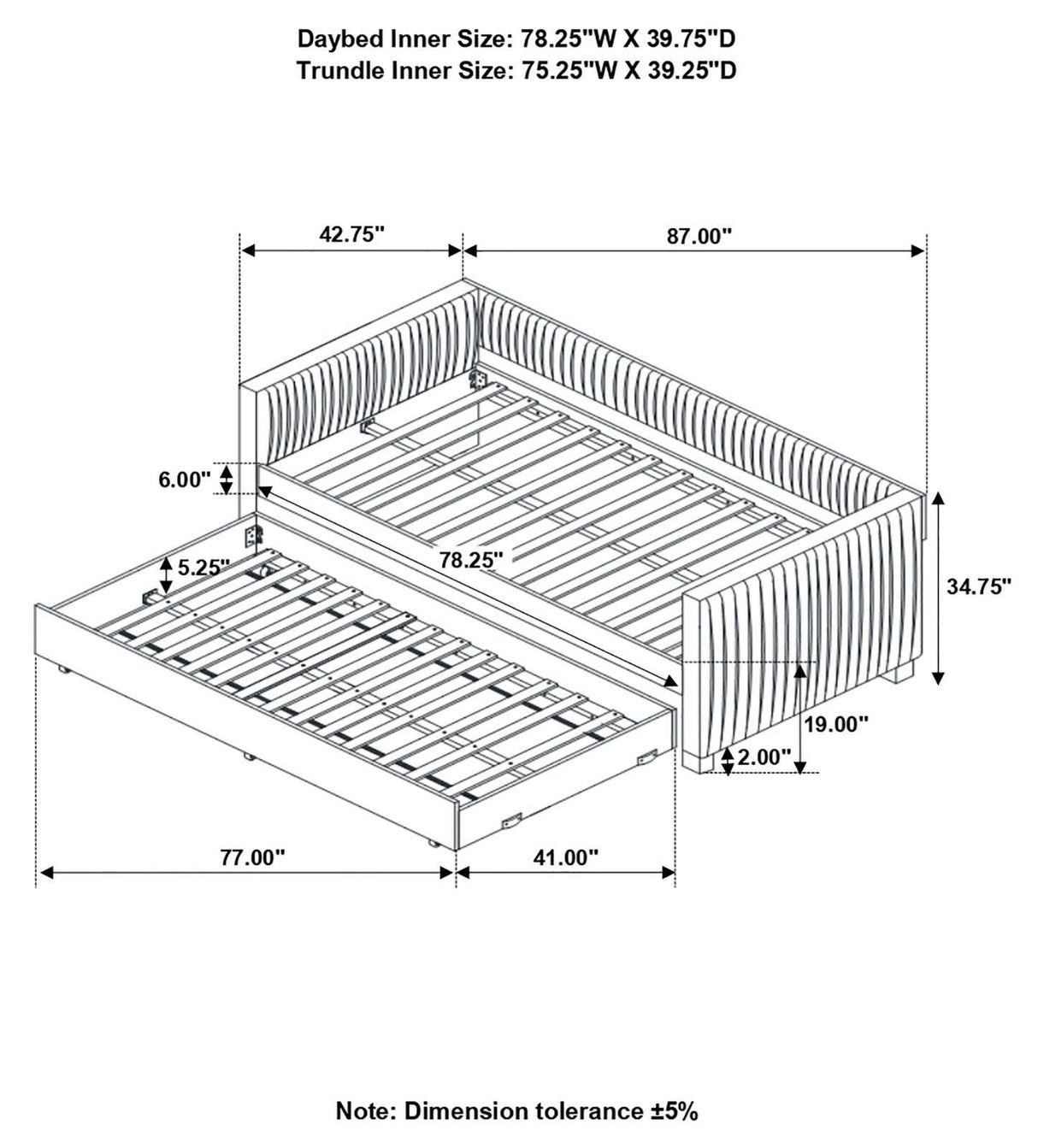 Brodie Gray Upholstered Twin Daybed with Trundle by Coaster at Eve Furniture
