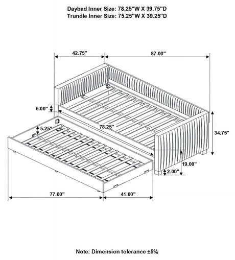 Brodie Gray Upholstered Twin Daybed with Trundle by Coaster at Eve Furniture