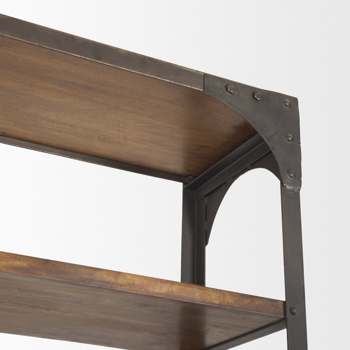 Brodie II Medium Brown Wood Black Ladder Four Shelf Shelving Unit by Mercana at Eve Furniture