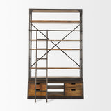 Brodie II Medium Brown Wood Black Ladder Four Shelf Shelving Unit by Mercana at Eve Furniture