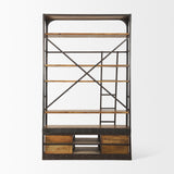 Brodie II Medium Brown Wood Black Ladder Four Shelf Shelving Unit by Mercana at Eve Furniture