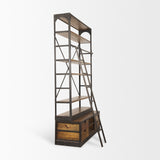 Brodie II Medium Brown Wood Black Ladder Four Shelf Shelving Unit by Mercana at Eve Furniture