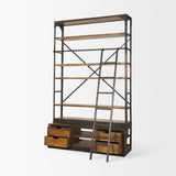 Brodie II Medium Brown Wood Black Ladder Four Shelf Shelving Unit by Mercana at Eve Furniture