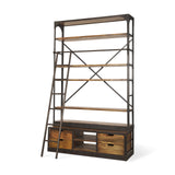 Brodie II Medium Brown Wood Black Ladder Four Shelf Shelving Unit by Mercana at Eve Furniture