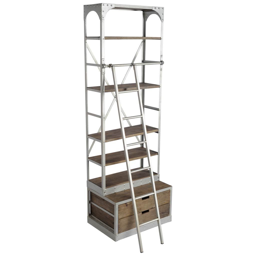 Brodie III Medium Brown Wood Silver Accent Four Shelf Shelving Unit by Mercana at Eve Furniture