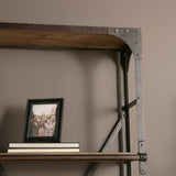 Brodie VII Brown Wood Gun-Metal Bracing Four Shelf Shelving Unit by Mercana at Eve Furniture